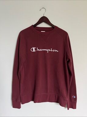 Champion Maroon Embroidery Script Logo Crewneck Sweatshirt
